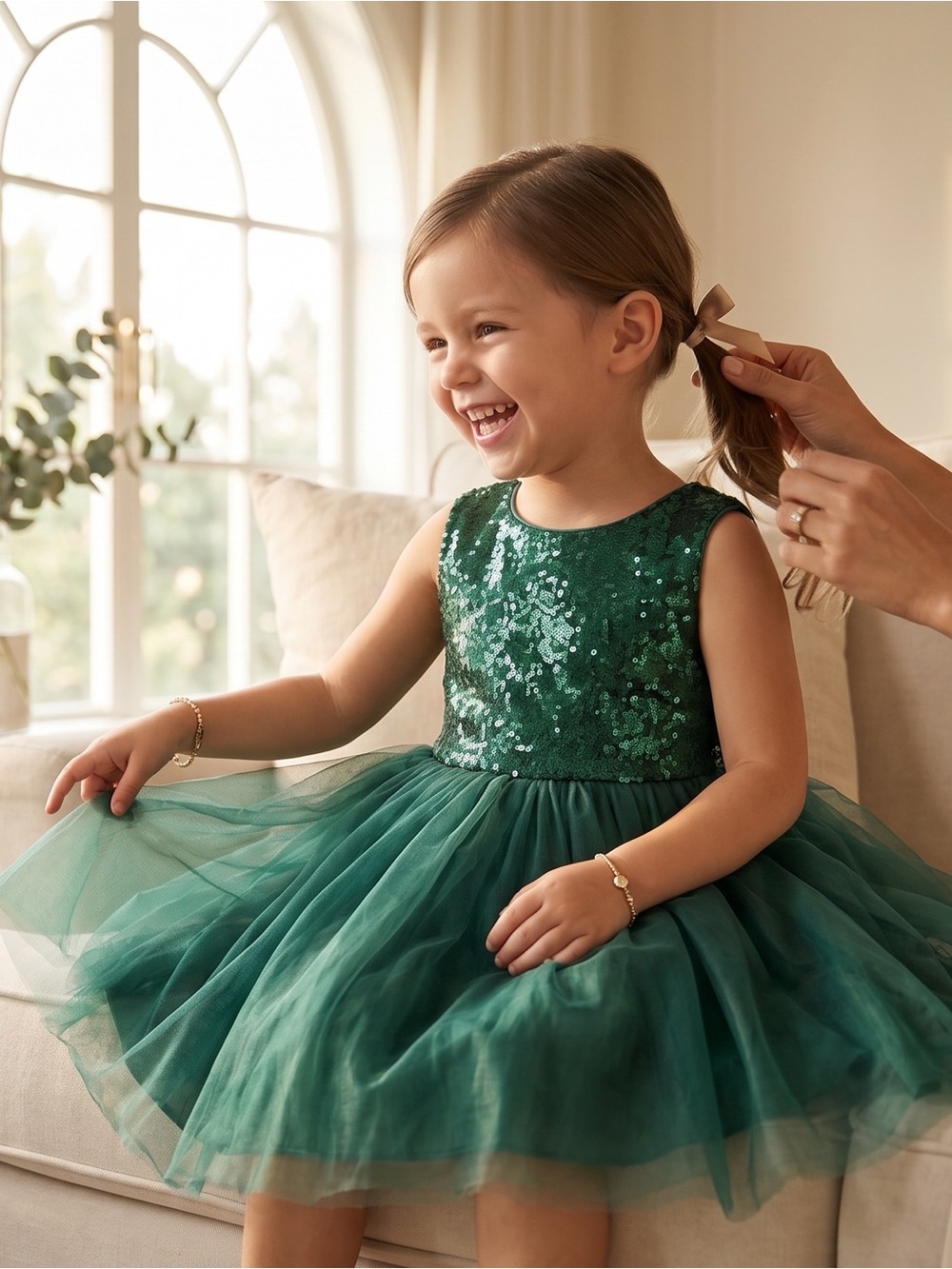 George Emerald Green Sequin Tulle Party Dress